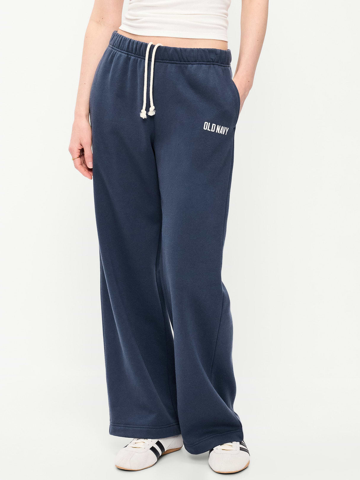 High-Waisted Fleece Wide-Leg Sweatpants - Dusk Navy