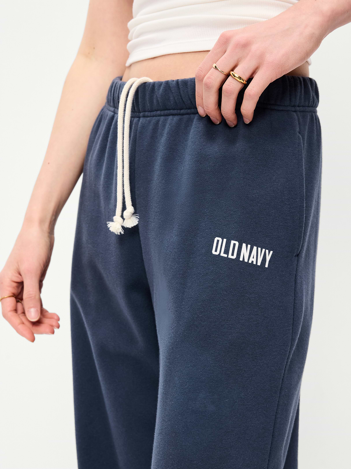High-Waisted Fleece Wide-Leg Sweatpants - Dusk Navy