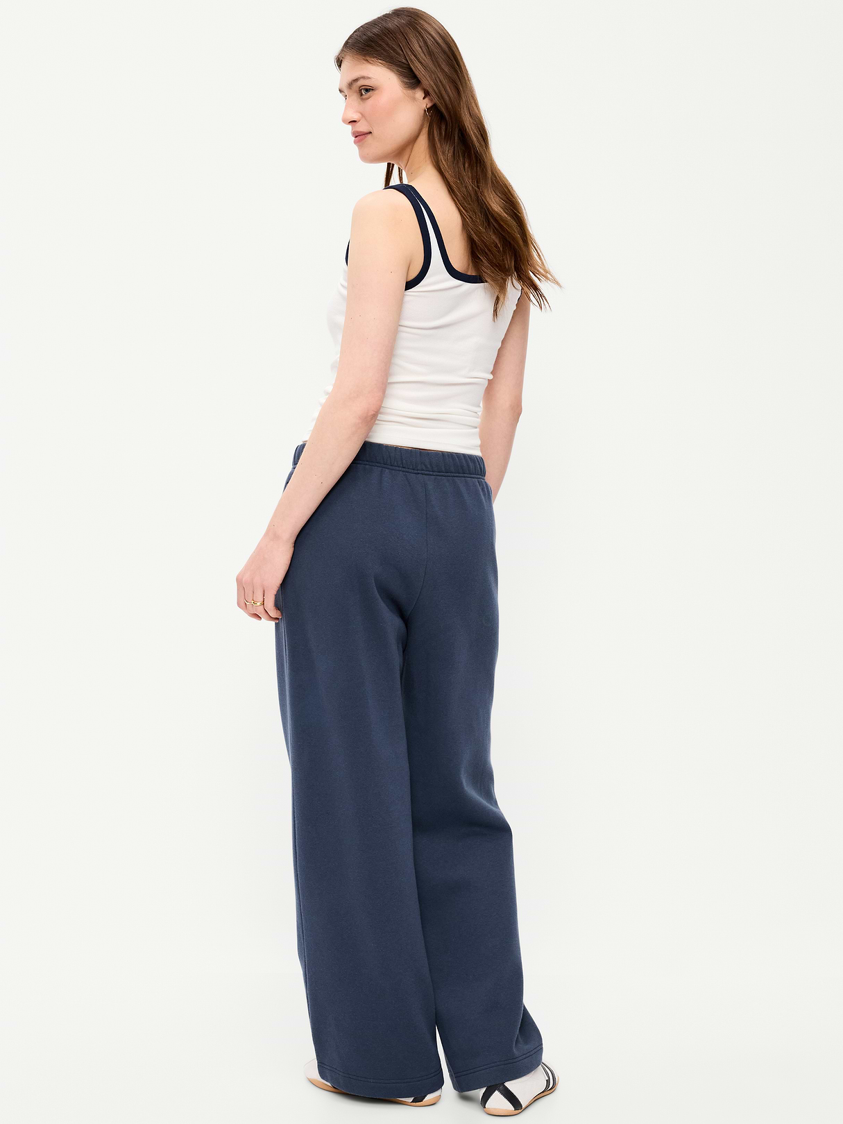 High-Waisted Fleece Wide-Leg Sweatpants - Dusk Navy