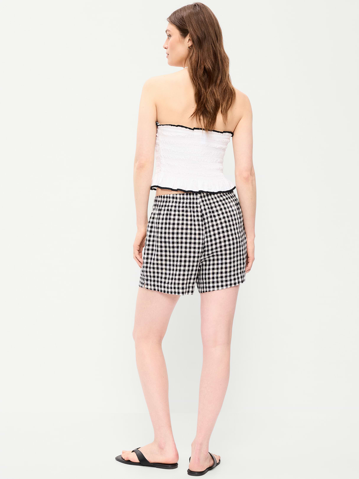 High-Waisted Beach Linen Pull-On Shorts - Navy Blue