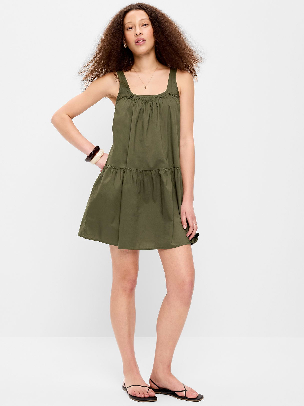 Drop-Waist Swing Mini Dress - Heritage Green