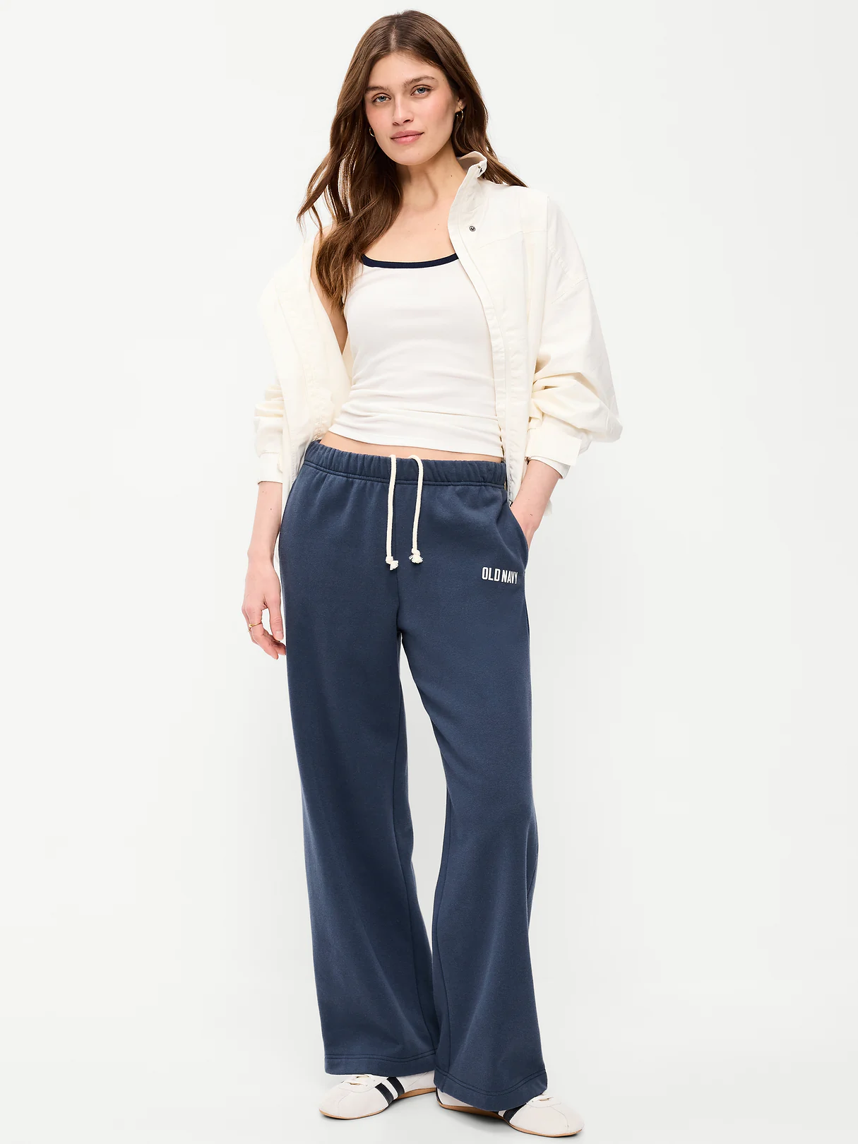 High-Waisted Fleece Wide-Leg Sweatpants - Dusk Navy