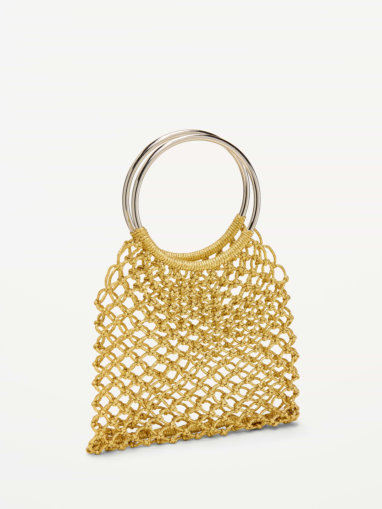 Metallic Crochet Ring Handle Bag - Golden Hour