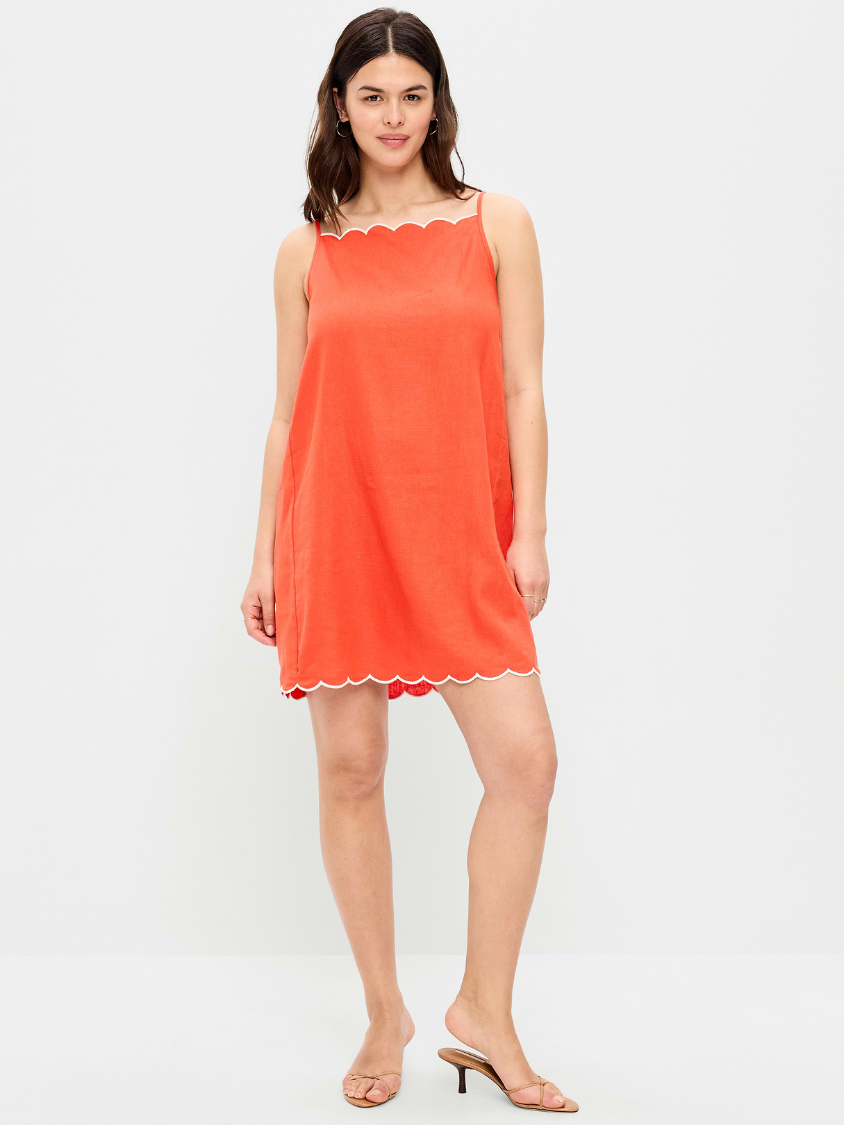 Linen-Blend Apron-Neck Mini Shift Dress - Moonfish Orange