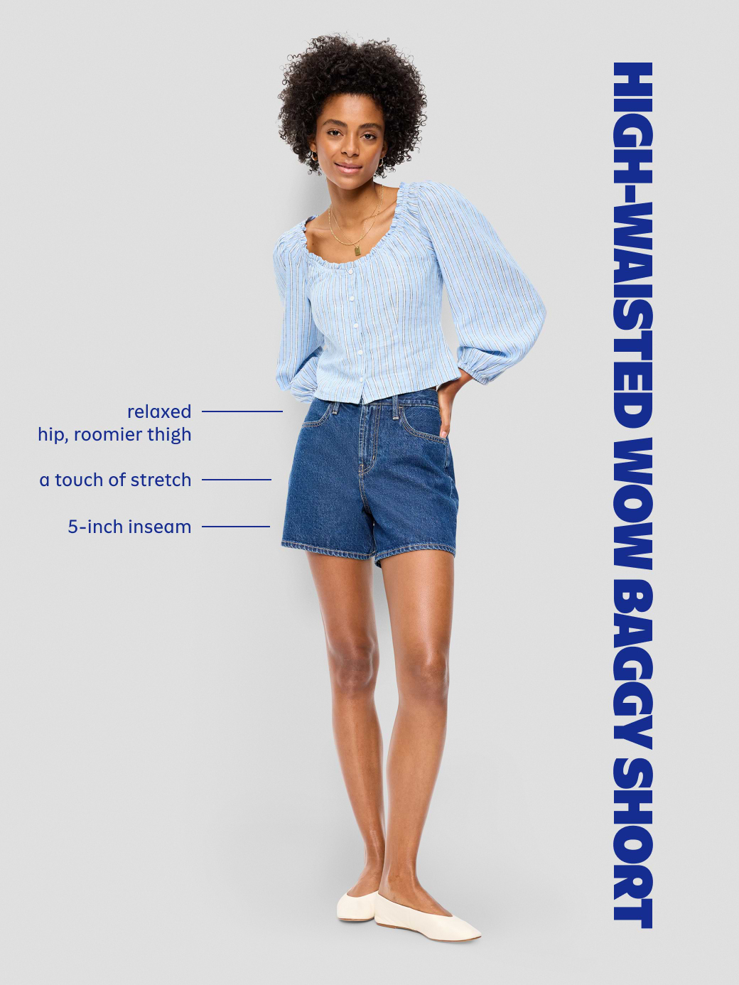High-Waisted Wow Baggy Jean Shorts -- 5-inch inseam - Adeera