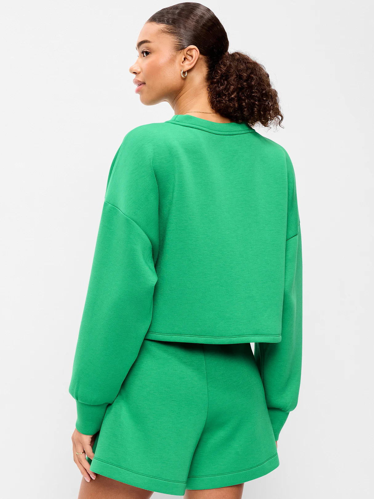 Bounce Fleece Quilted Crew-Neck Top - Green Mangrove
