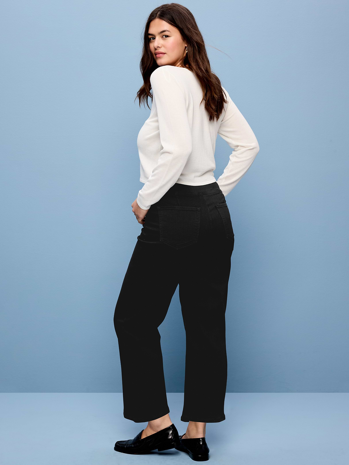 High-Waisted Weekender Pull-On Crop Wide-Leg Jeans - Black