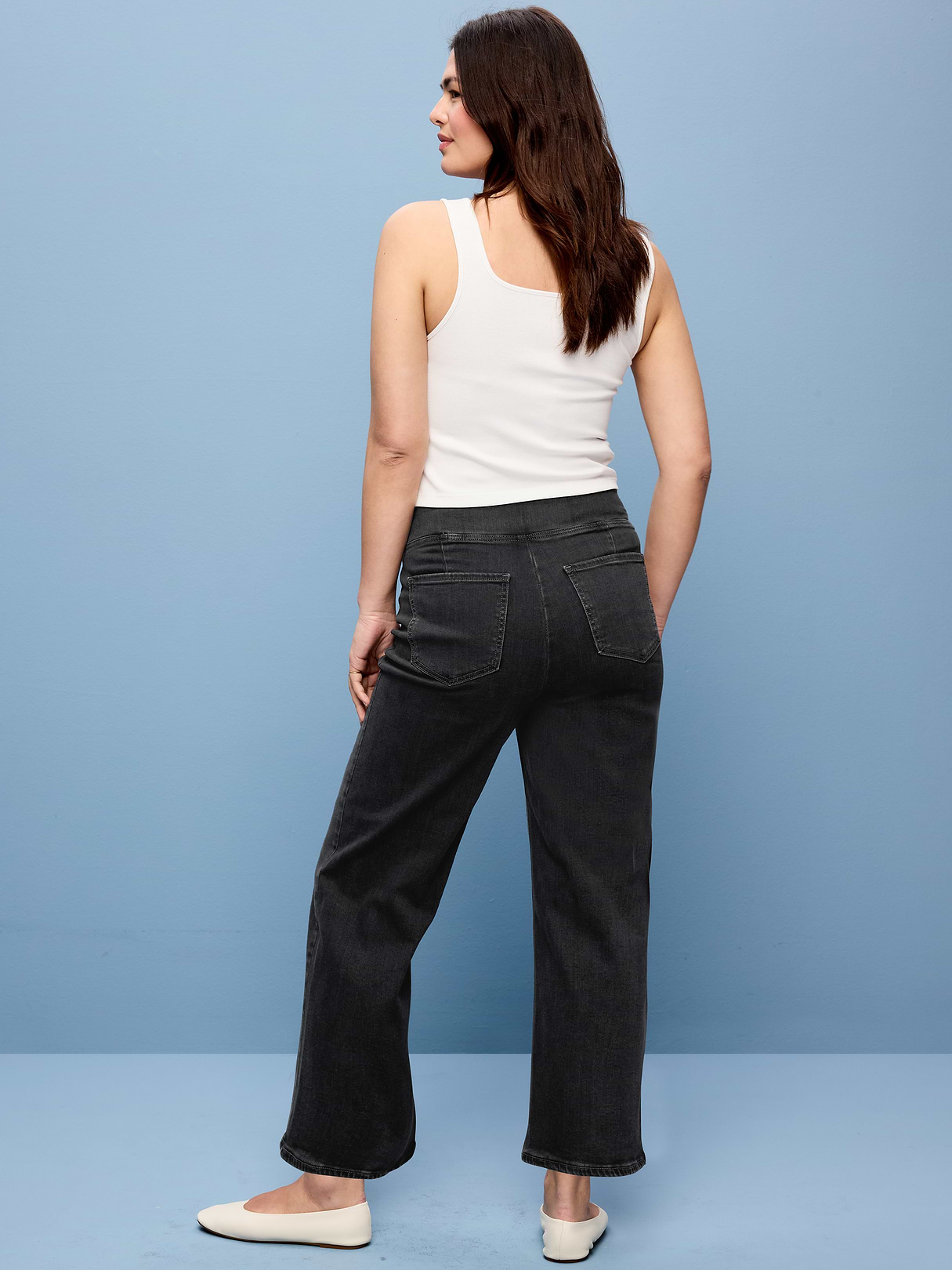 High-Waisted Weekender Pull-On Crop Wide-Leg Jeans - Dark Gray