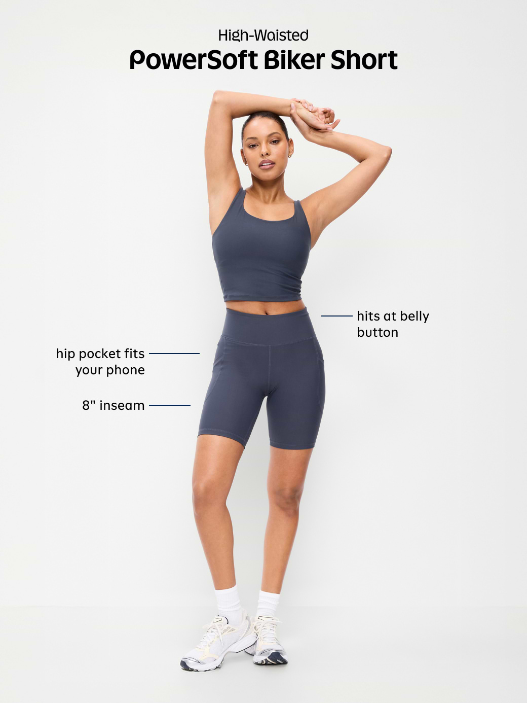 High-Waisted PowerSoft Biker Shorts -- 8-inch inseam - Jet Stream