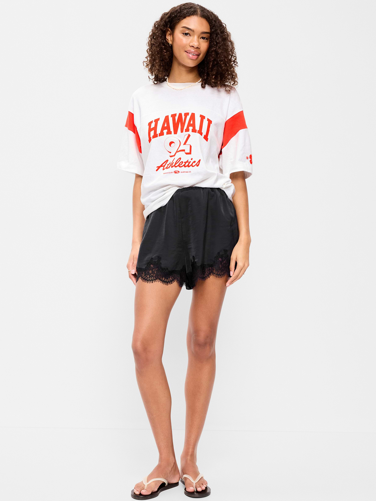 High-Waisted Lace-Trim Satin Shorts - Black Jack
