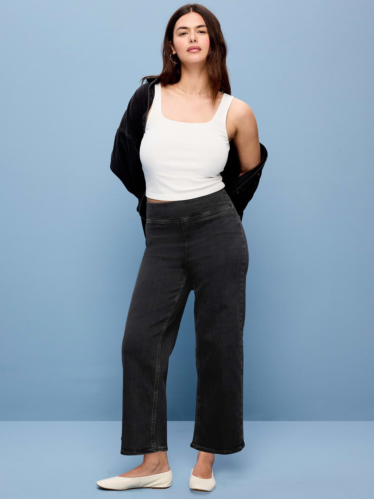 High-Waisted Weekender Pull-On Crop Wide-Leg Jeans - Dark Gray