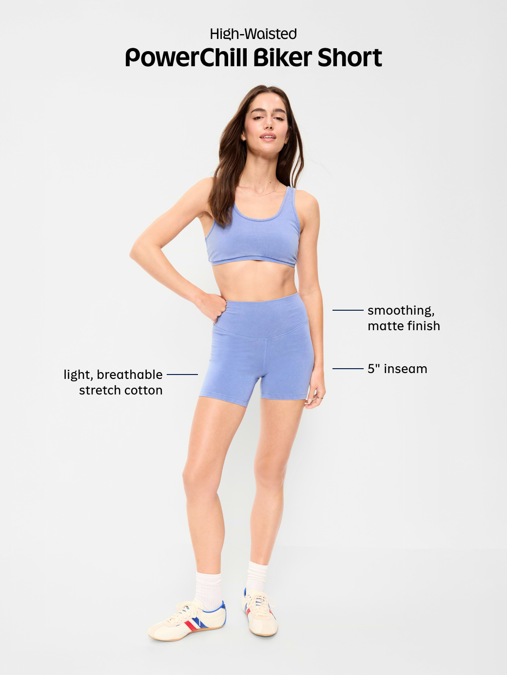 High-Waisted PowerChill Biker Shorts -- 5-inch inseam - Gray Stripe