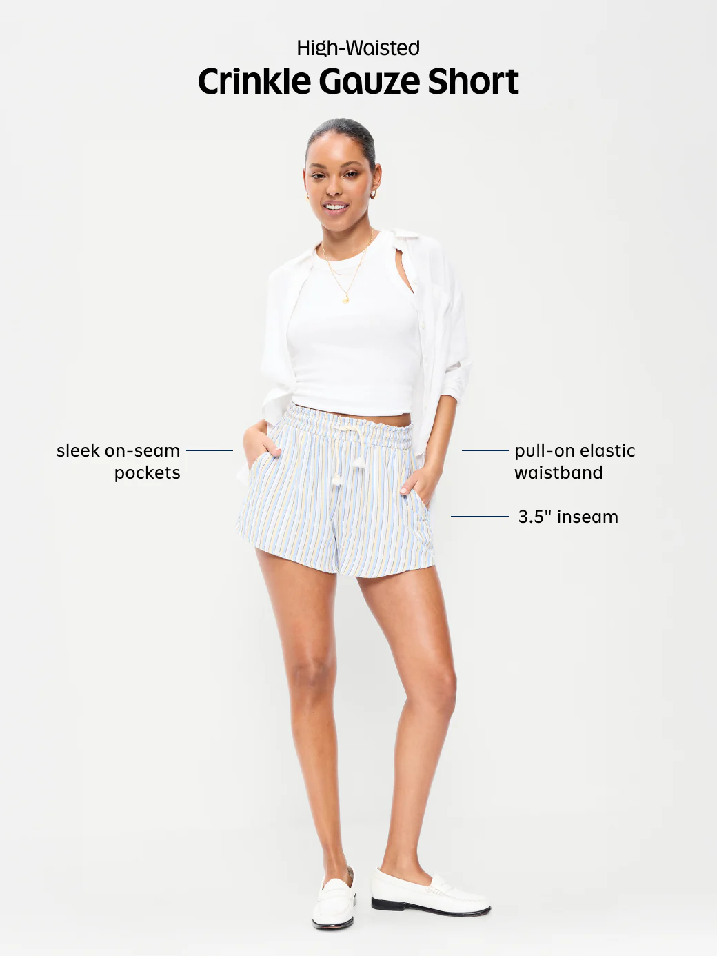 High-Waisted Crinkle Gauze Shorts - Blue Floral