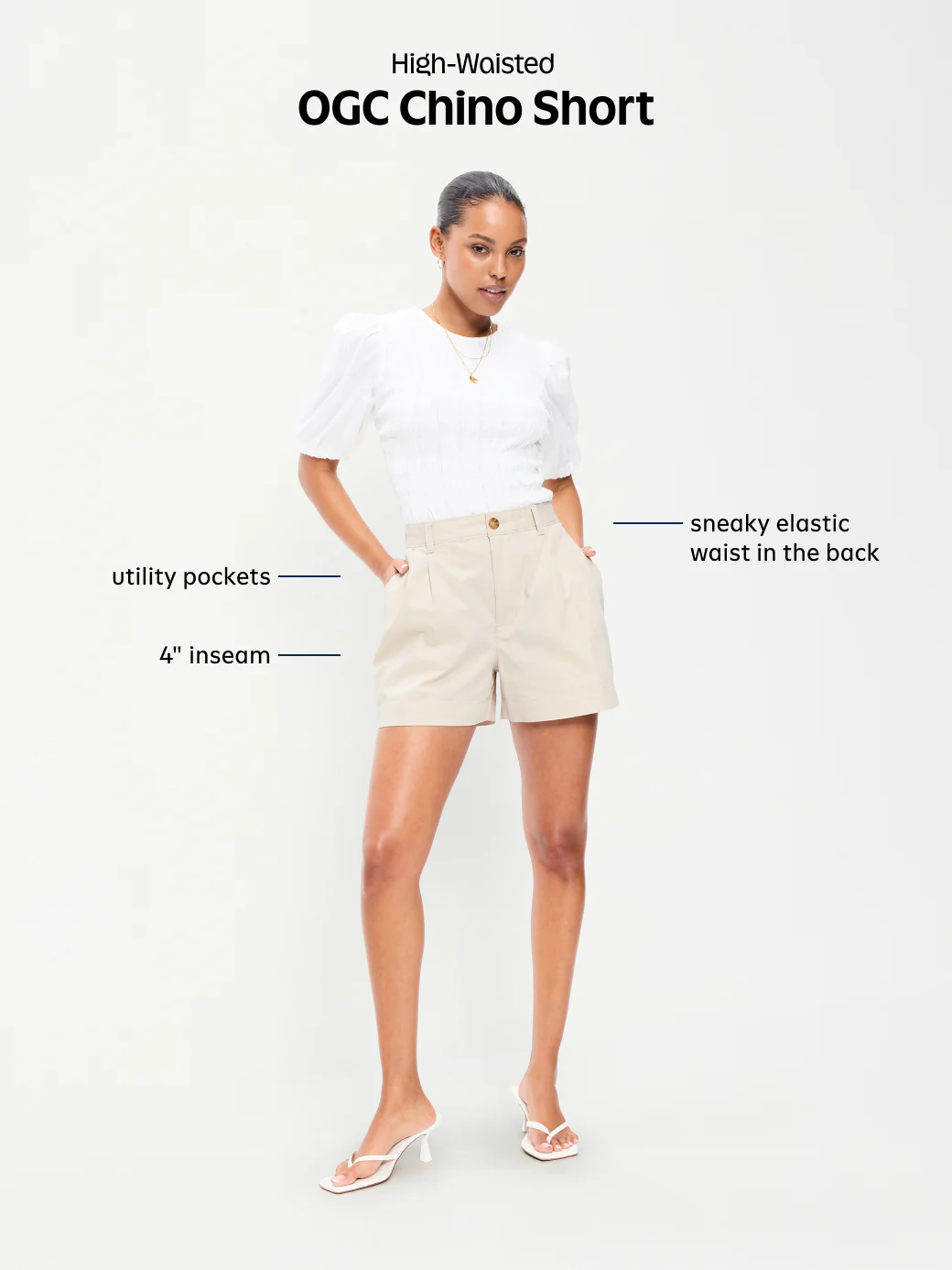 High-Waisted OGC Chino Shorts -- 4-inch inseam - Toasted Almond