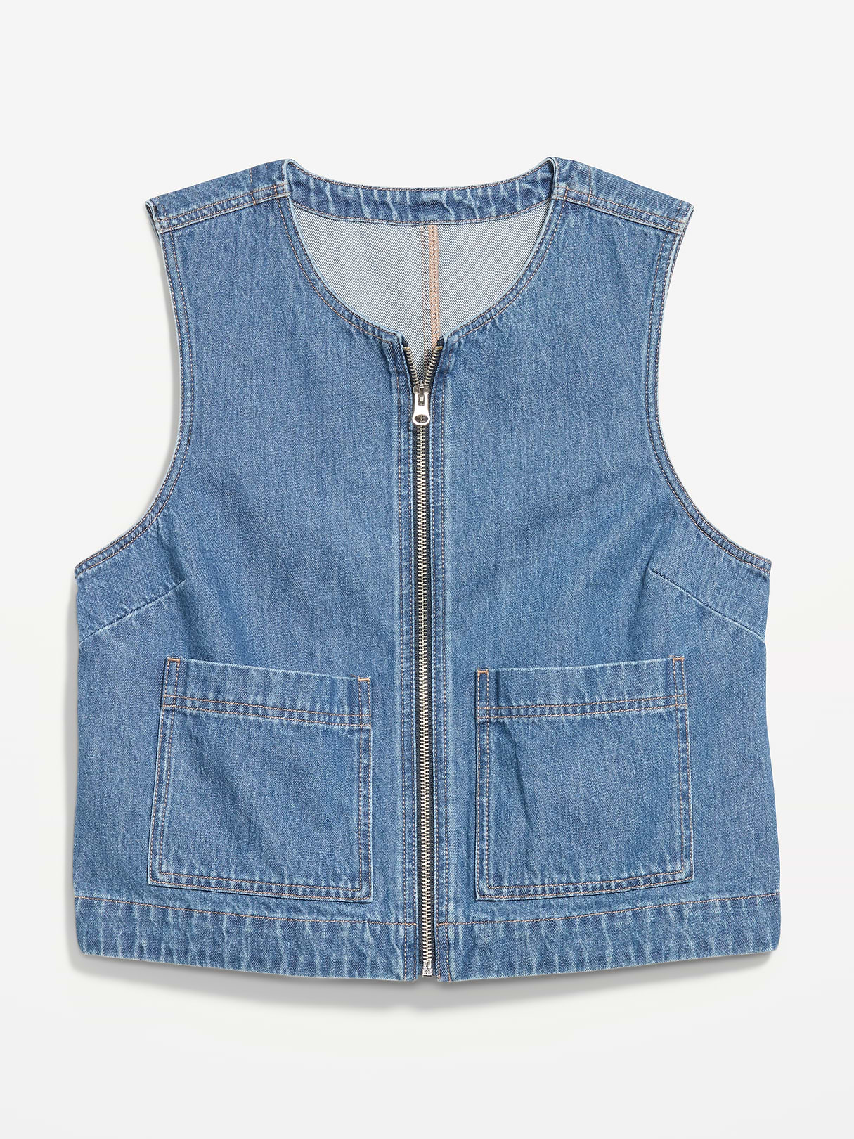 Zip-Front Utility Vest - Denim