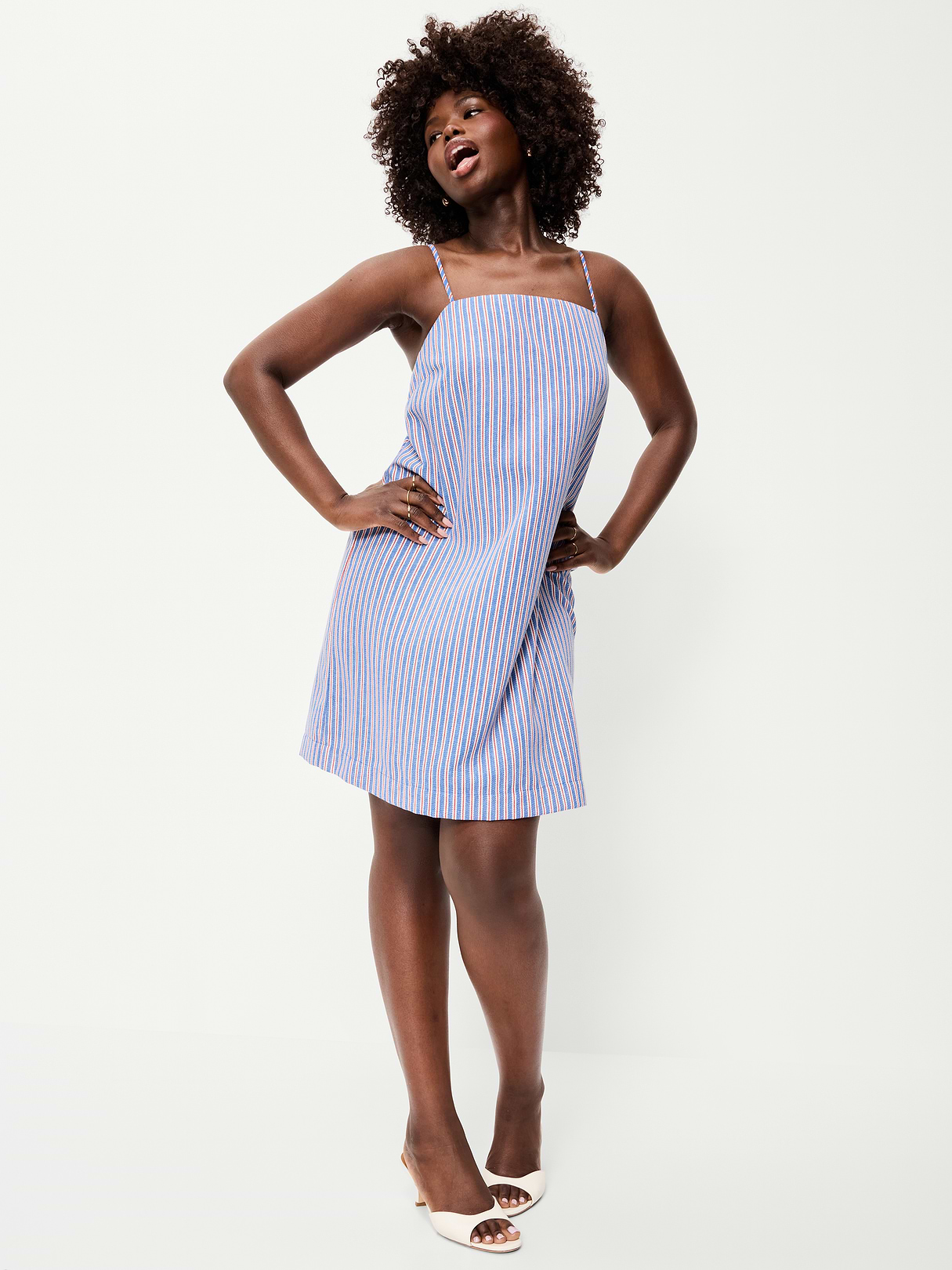 Strappy Mini Shift Dress - Red/Whit/Blue Stripe