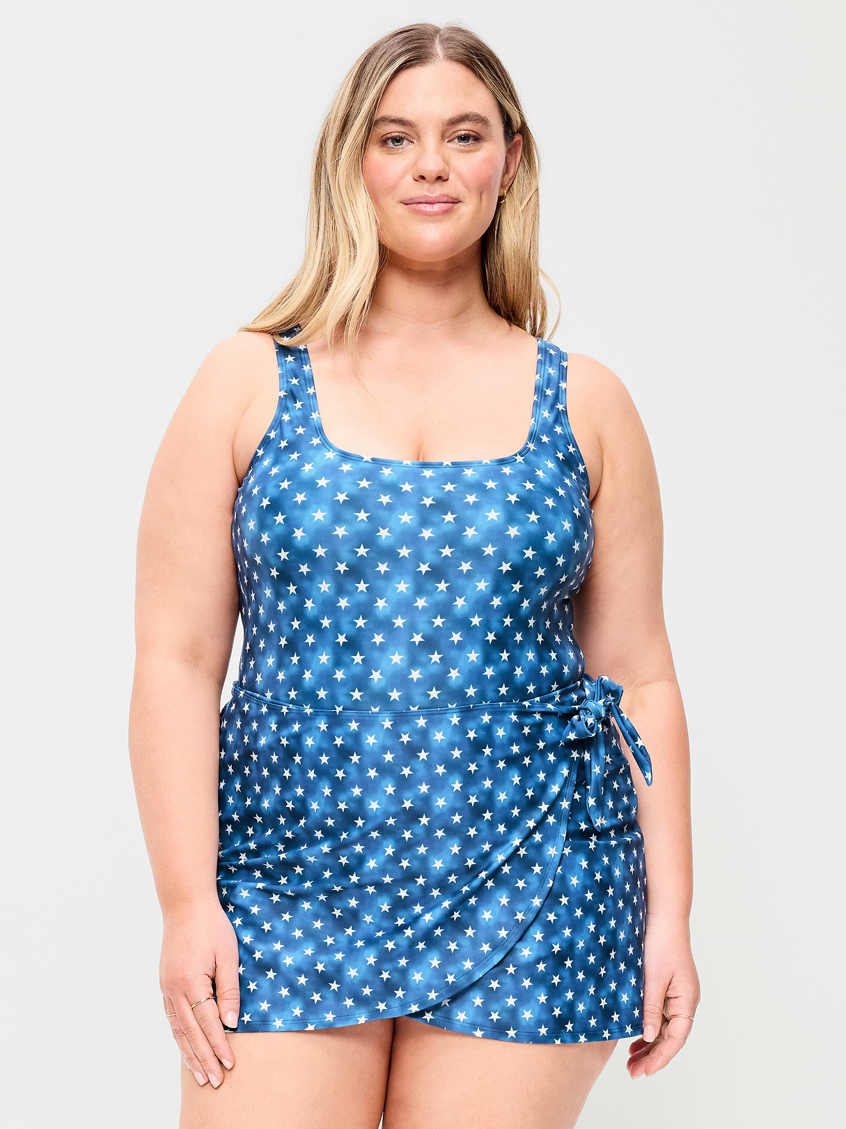 Pique Side-Tie Swim Dress - Stars
