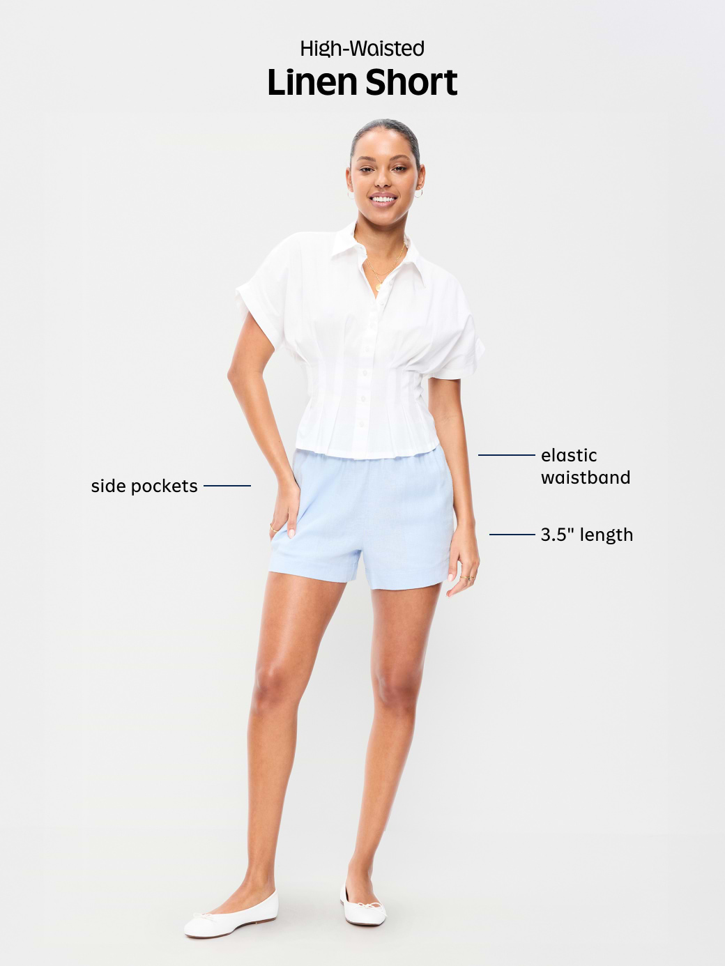 High-Waisted Beach Linen Pull-On Shorts - Flax Linen