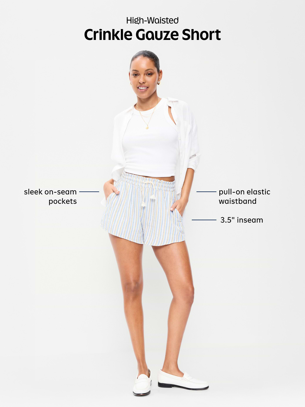 High-Waisted Crinkle Gauze Shorts - Black Jack