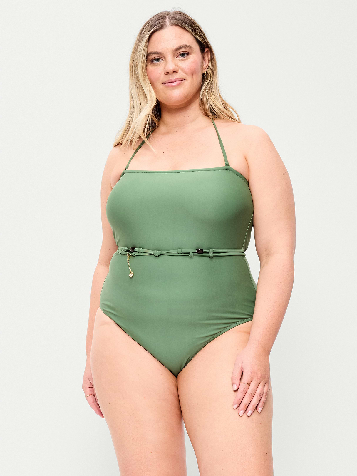 Strapless Belted One-Piece Swimsuit - Green Fern