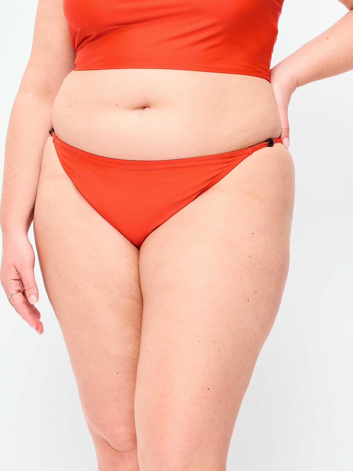 Beaded Mid-Rise Bikini Swim Bottoms - Ornament Orange