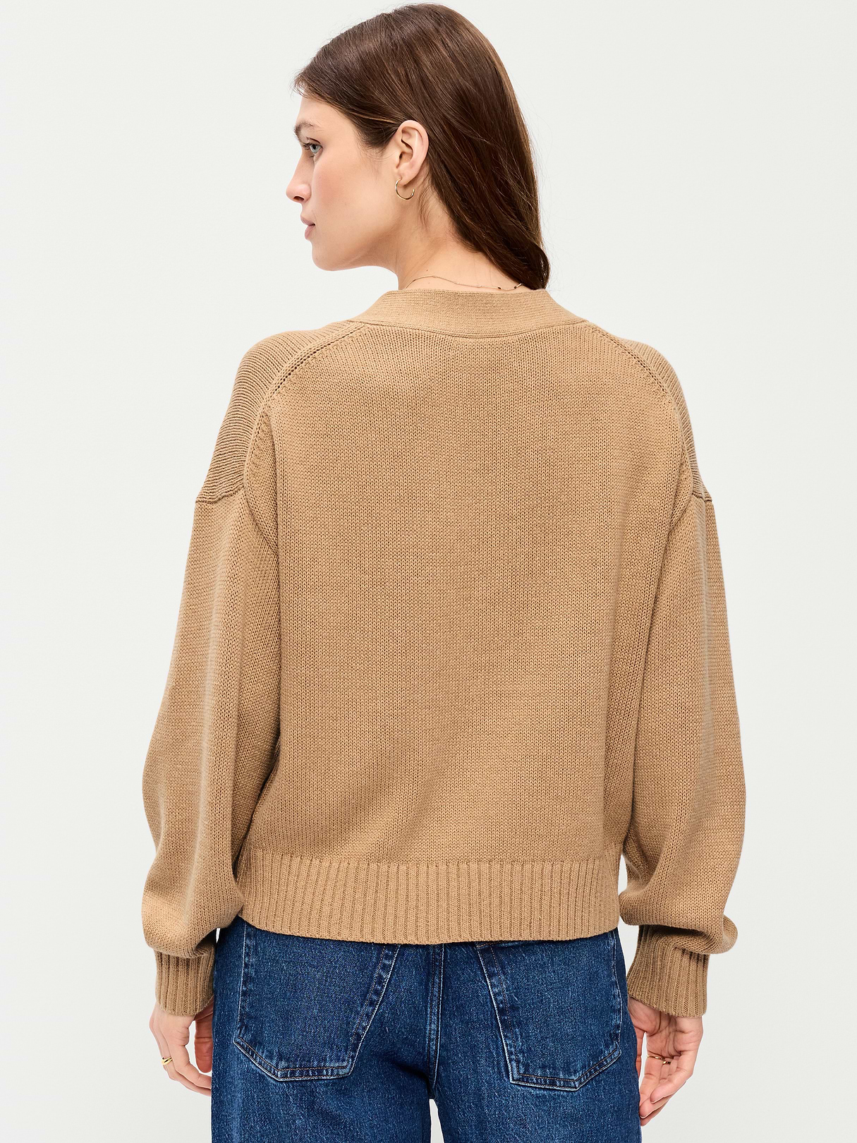 Seaside Cotton V-Neck Cardigan Sweater - Light Brown