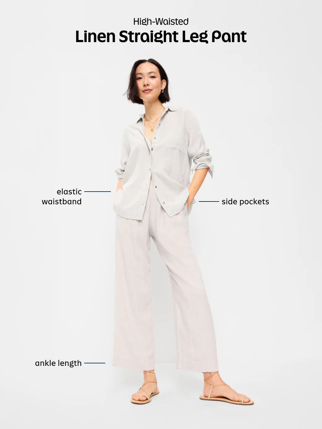 High-Waisted Linen-Blend Straight Ankle Pants - Kombu