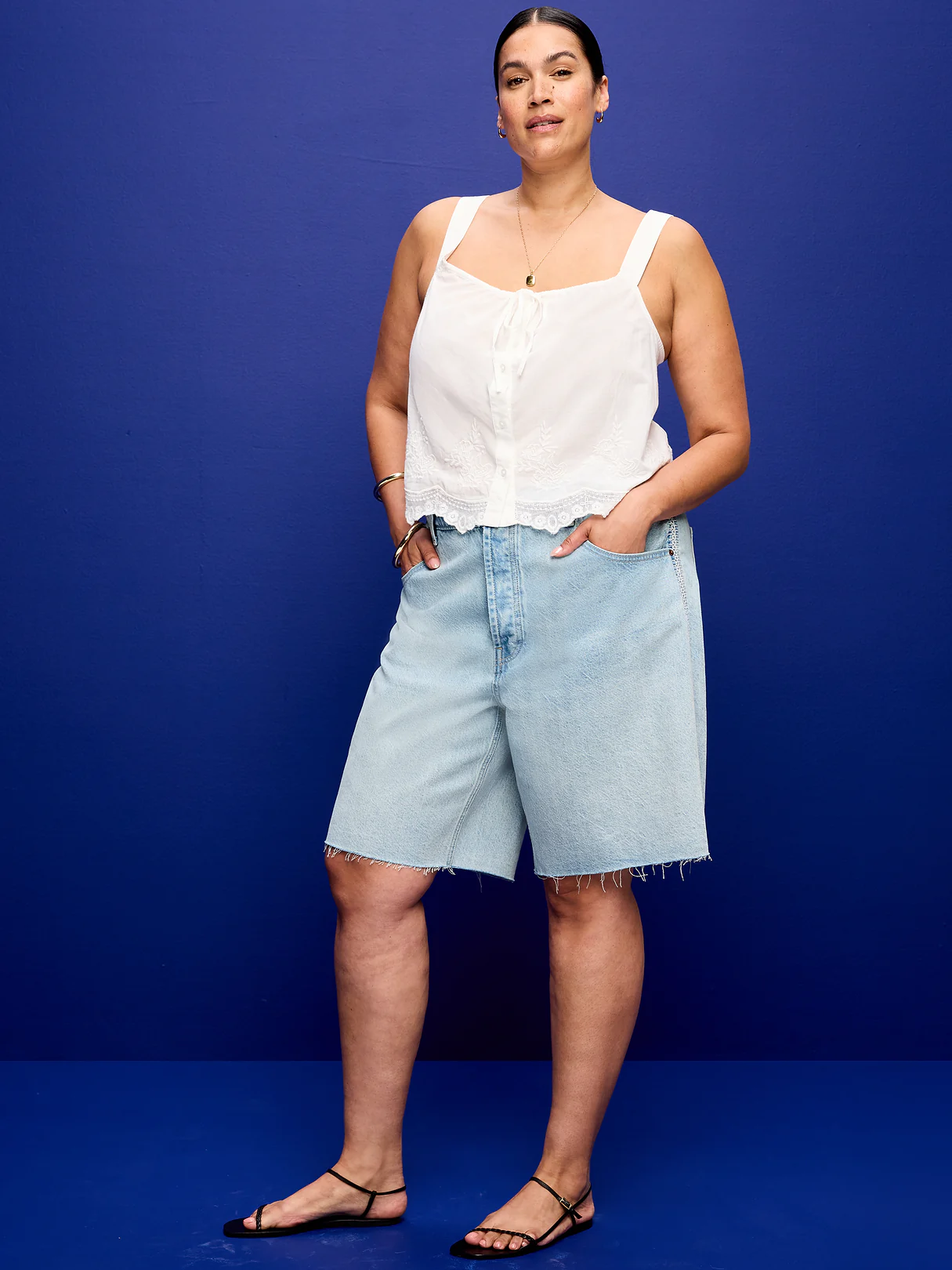 Mid-Rise Baggy Jean Cut-Off Shorts -- 9-inch inseam - Tinted Stitch