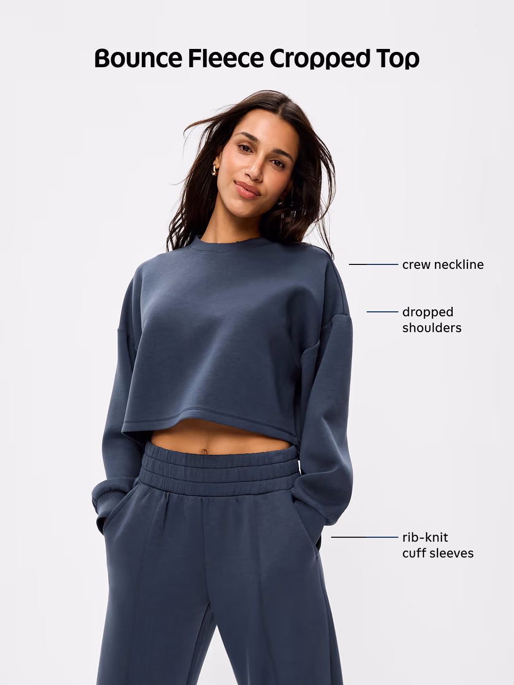 Bounce Fleece Quilted Crew-Neck Top - Dusk Navy