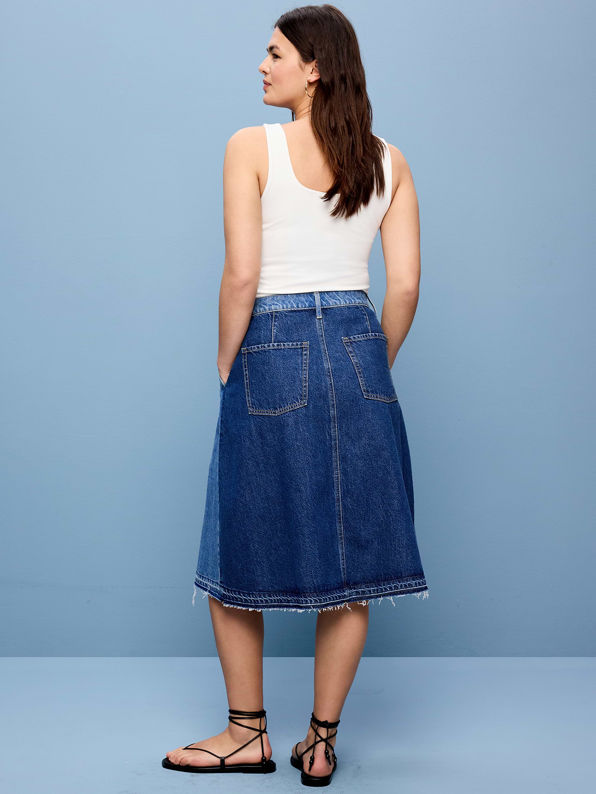 Reconstructed Pleated Denim Midi Skirt - Coretta