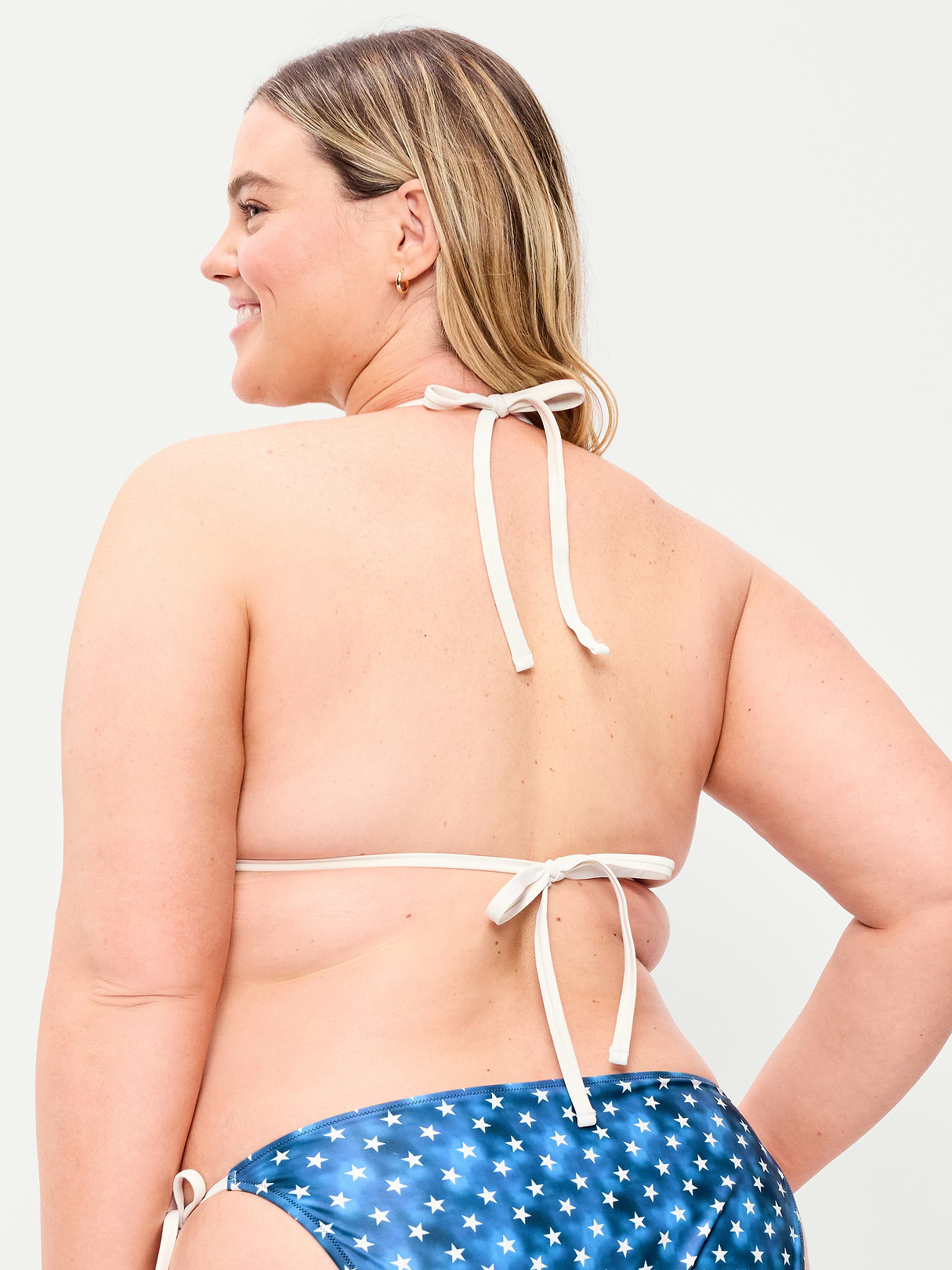 Pique Triangle String Bikini Swim Top - Stars