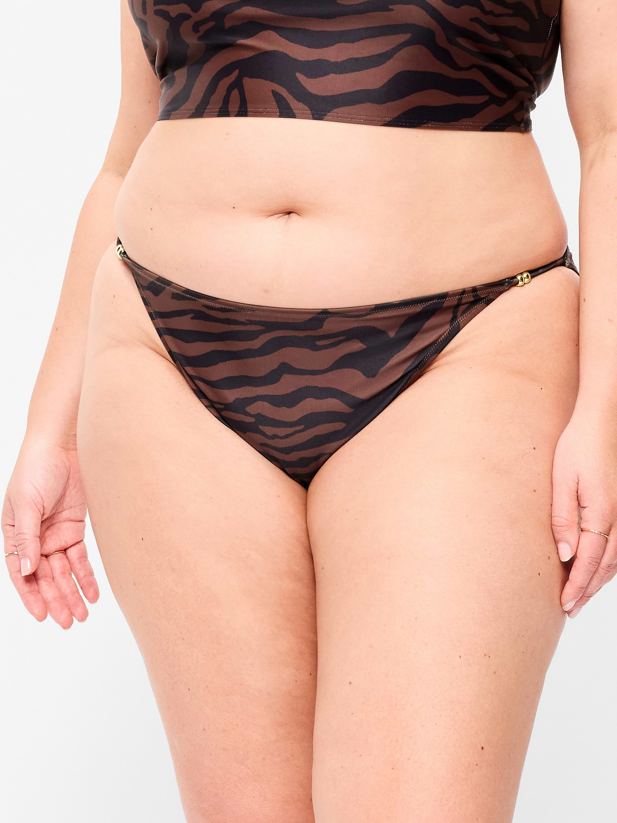 Beaded Mid-Rise Bikini Swim Bottoms - Zebra
