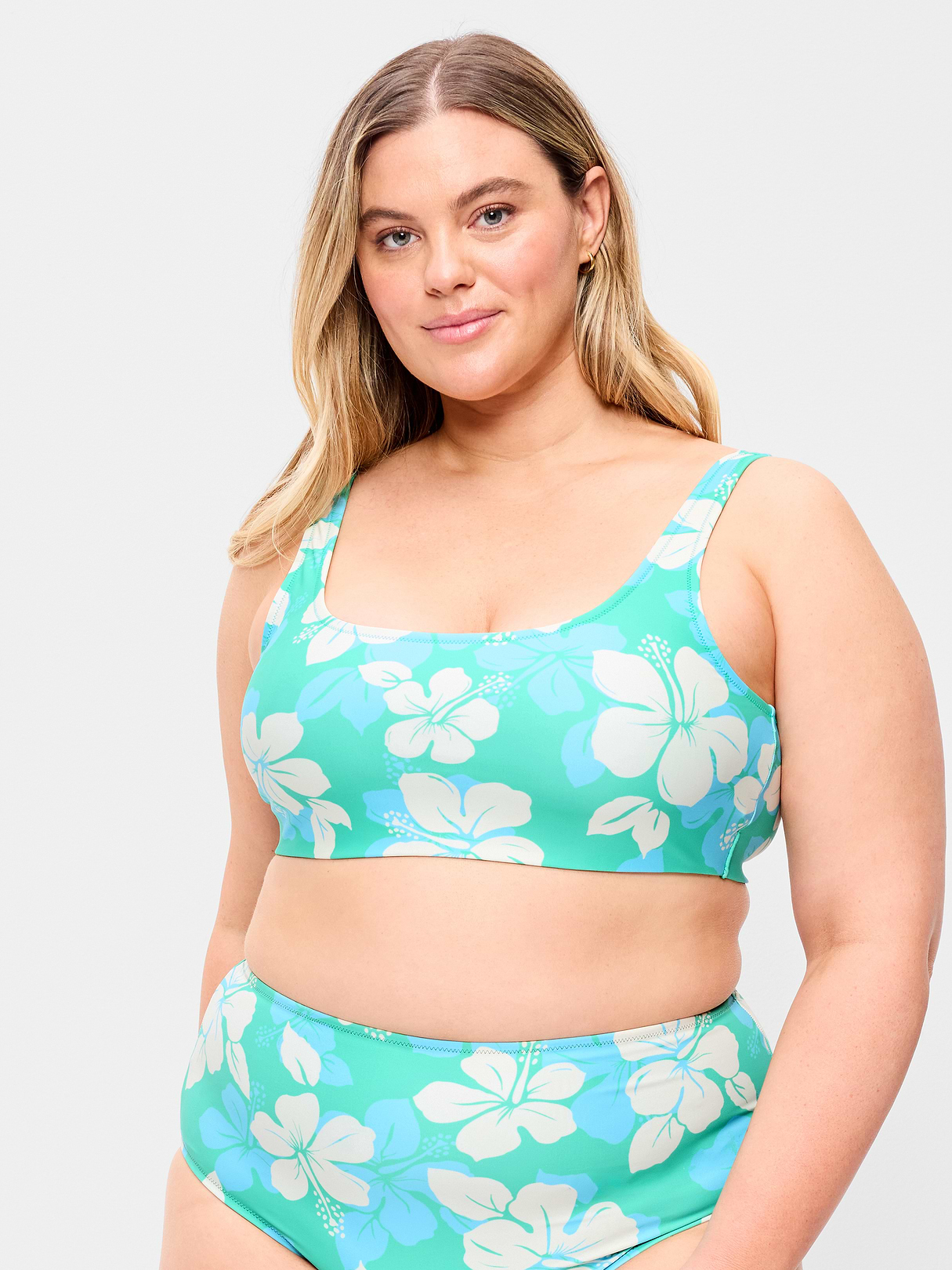 Ribbed Scoop-Neck Swim Top - Cool Hibiscus