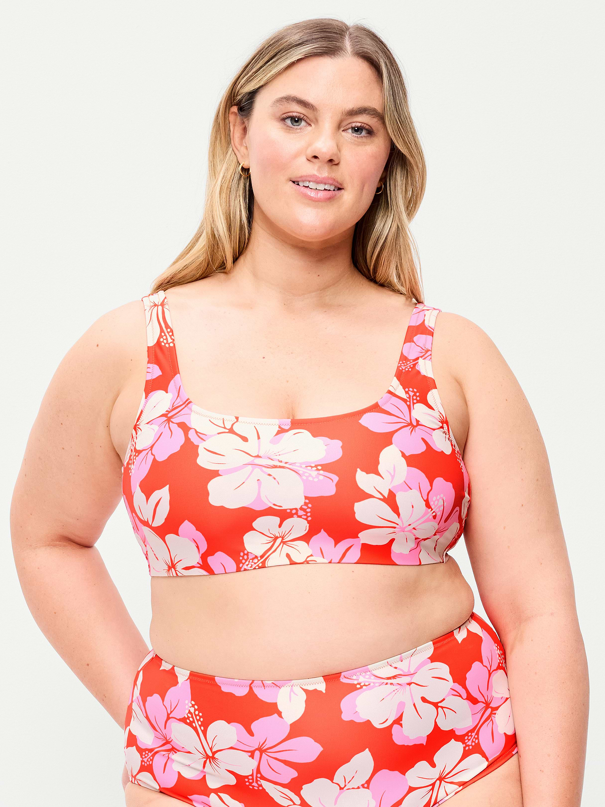 Ribbed Scoop-Neck Swim Top - Warm Hibiscus