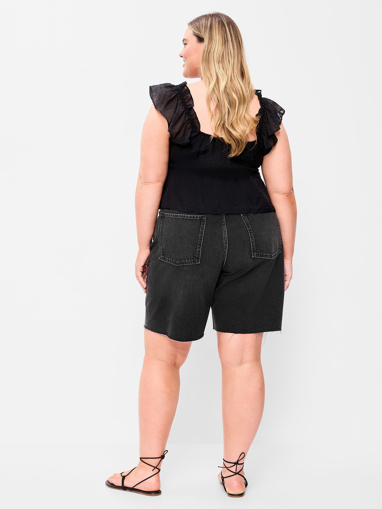 Mid-Rise Baggy Jean Cut-Off Shorts -- 9-inch inseam - Washed Black