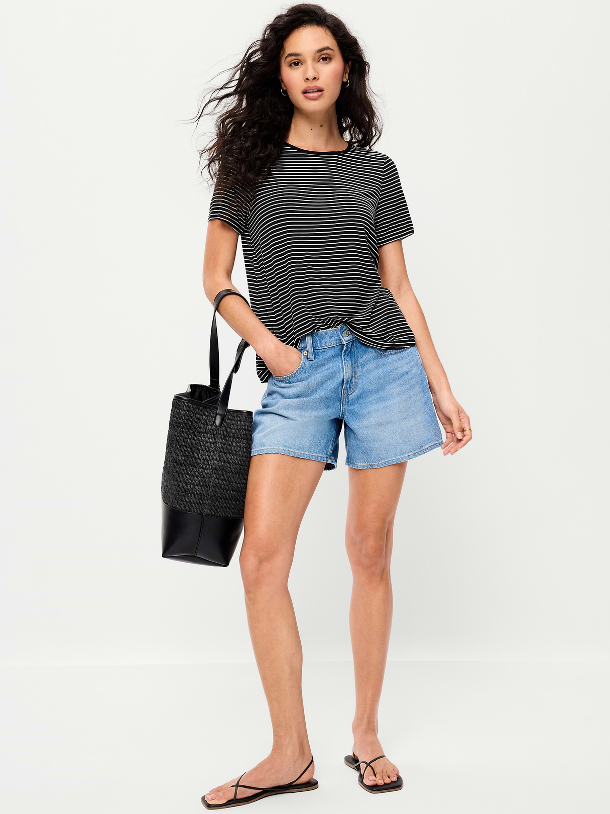 Luxe Crew-Neck T-Shirt - Black/White Stripe