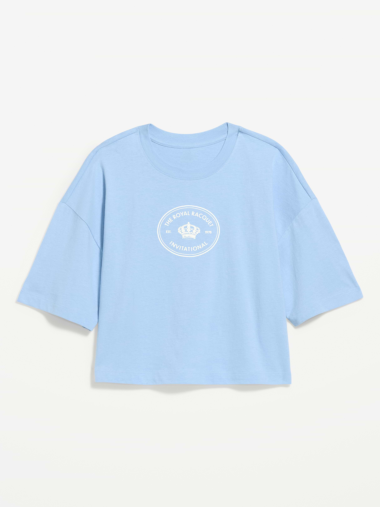 Vintage Crew-Neck Oversized Crop Graphic T-Shirt - Monet Blue