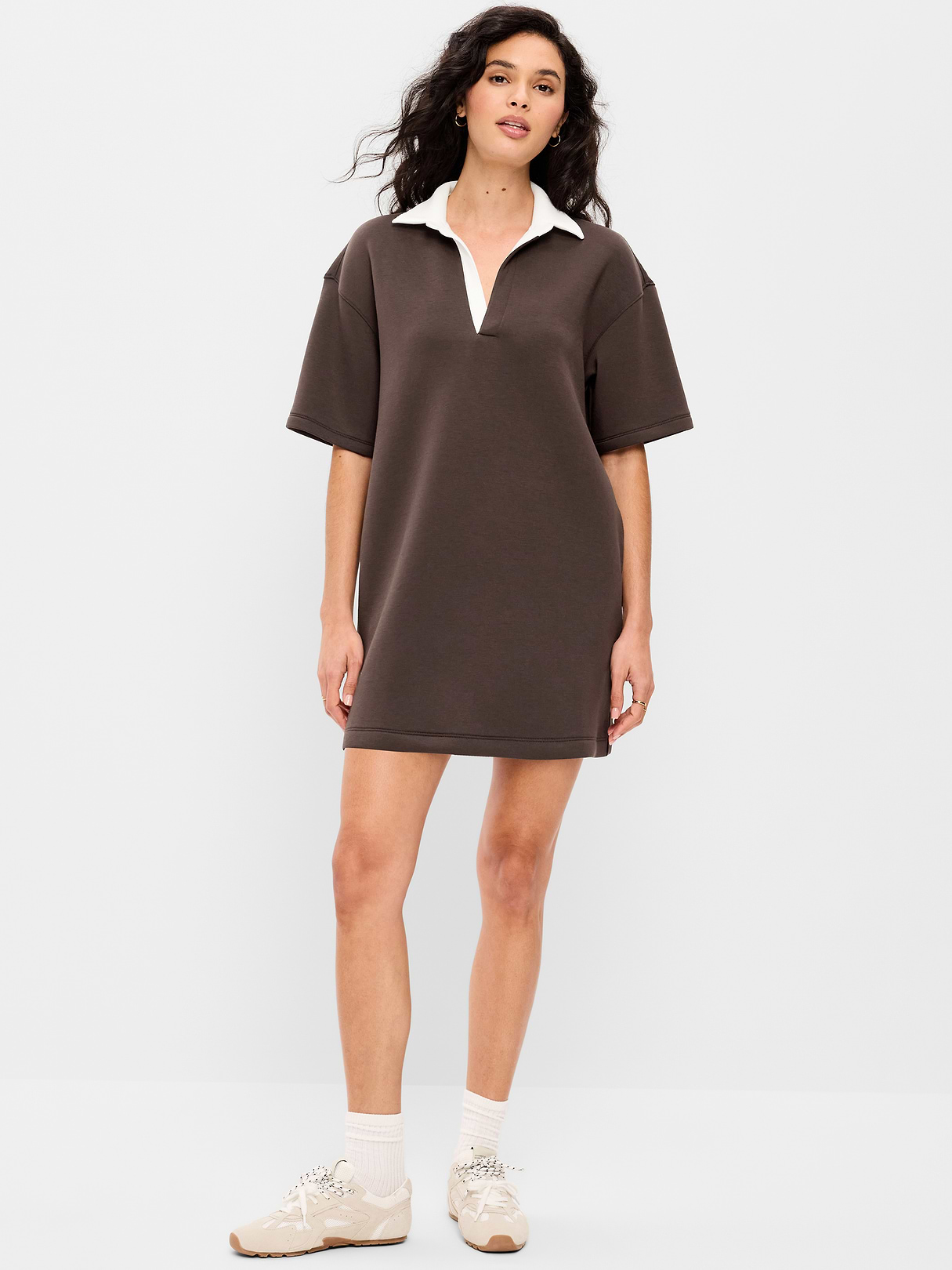 Bounce Fleece Short-Sleeve Polo Dress - Black Coffee