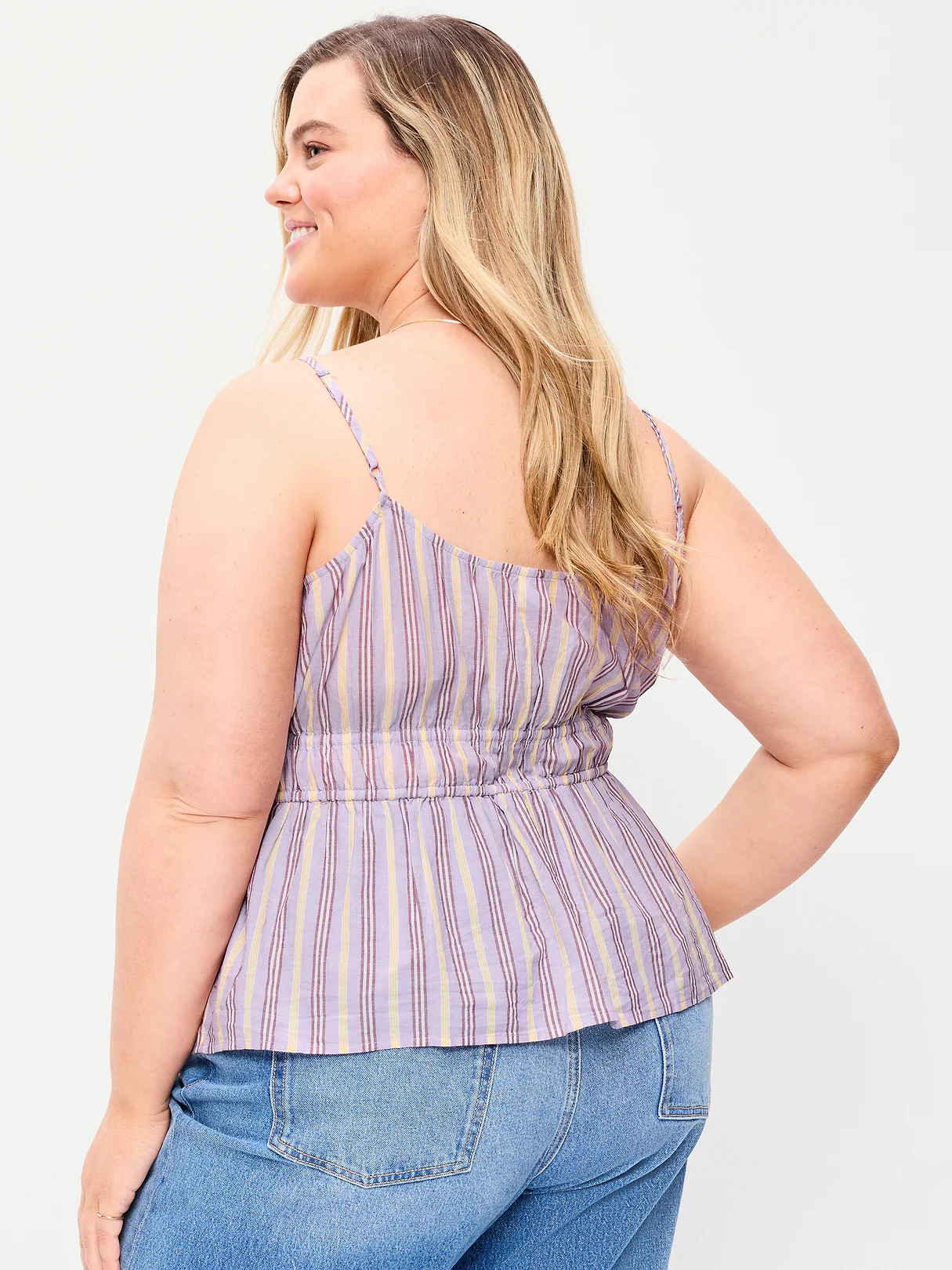 Fitted Smocked Tank Top - Purple Stripe
