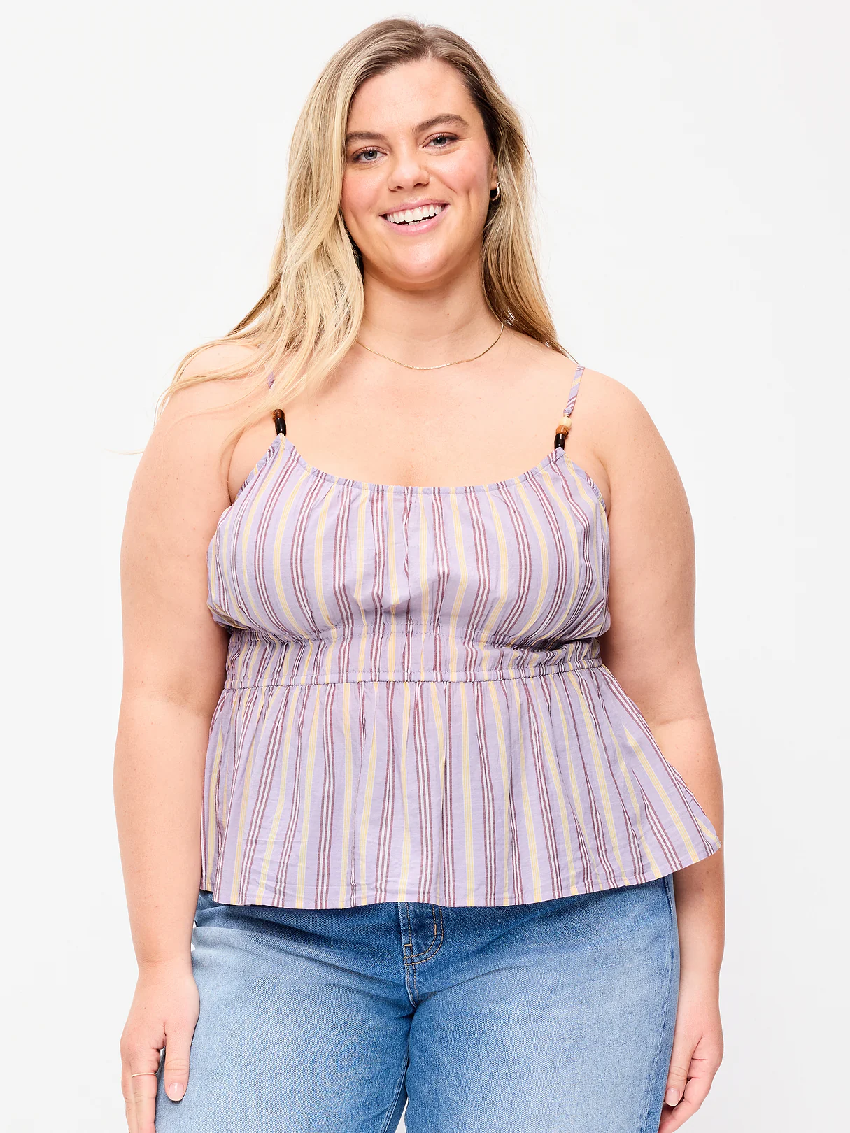 Fitted Smocked Tank Top - Purple Stripe
