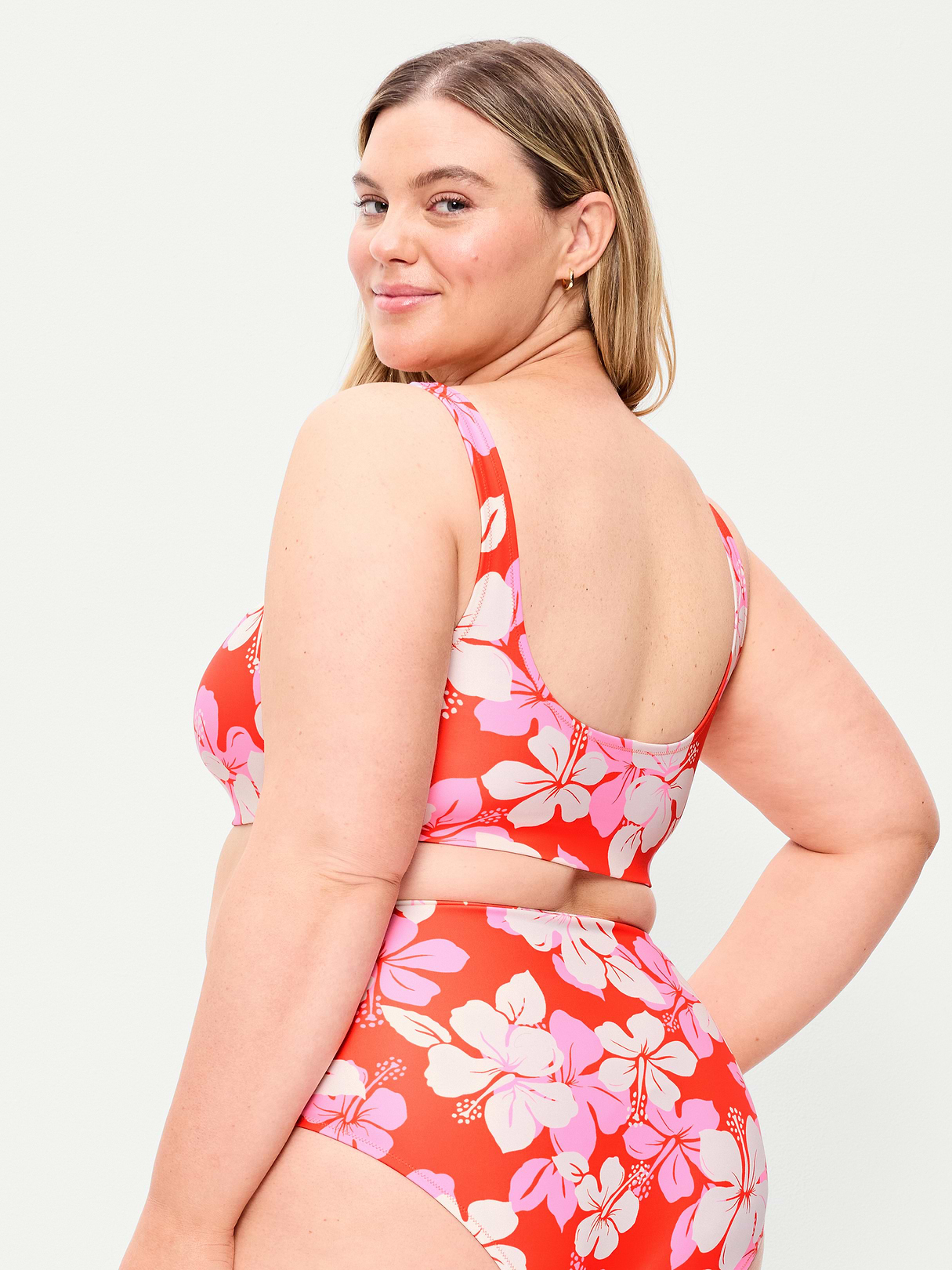 Ribbed Scoop-Neck Swim Top - Warm Hibiscus