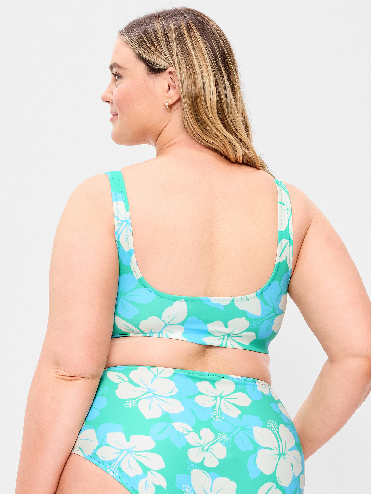 Ribbed Scoop-Neck Swim Top - Cool Hibiscus