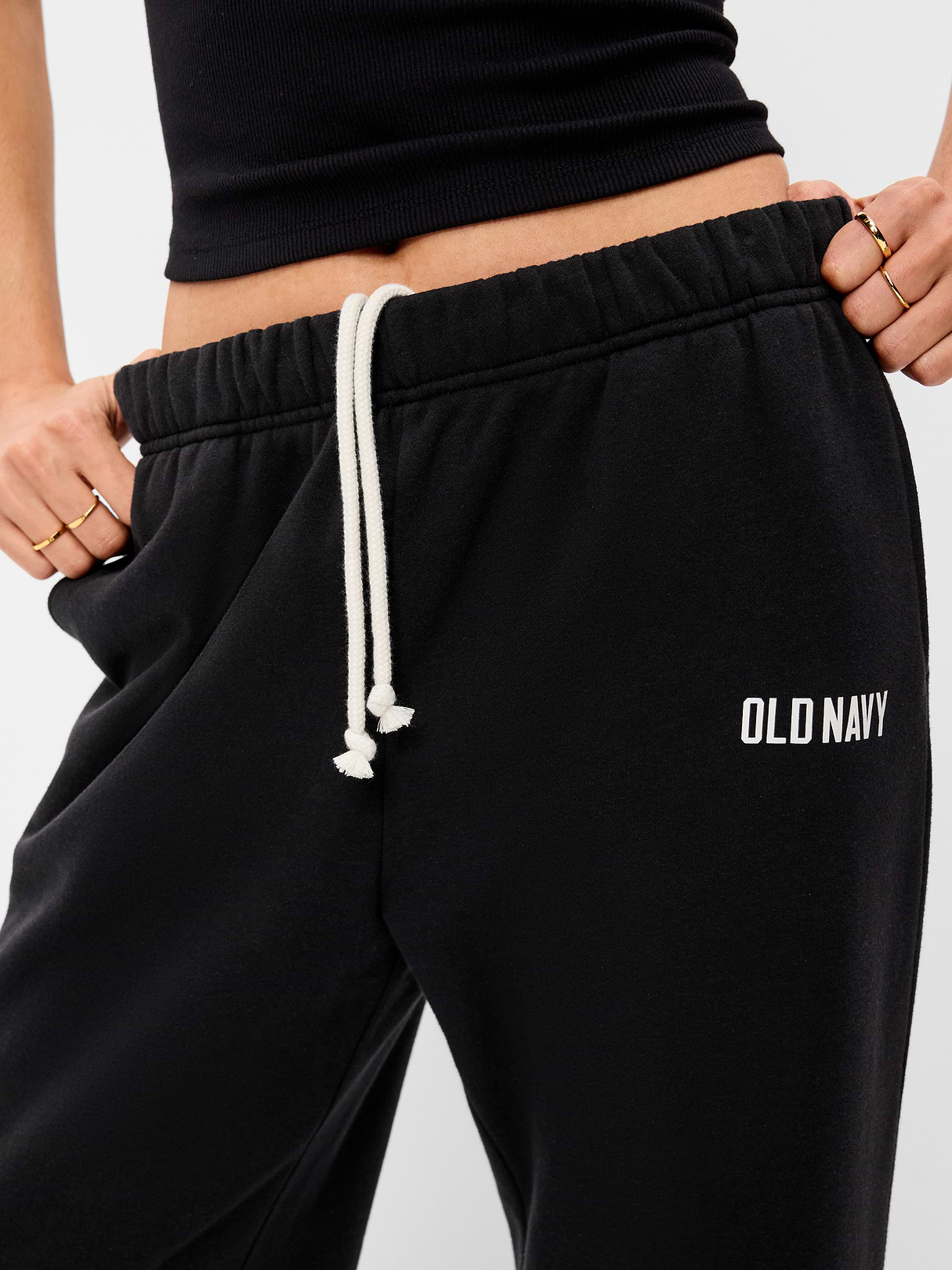 High-Waisted Fleece Wide-Leg Sweatpants - Black Jack