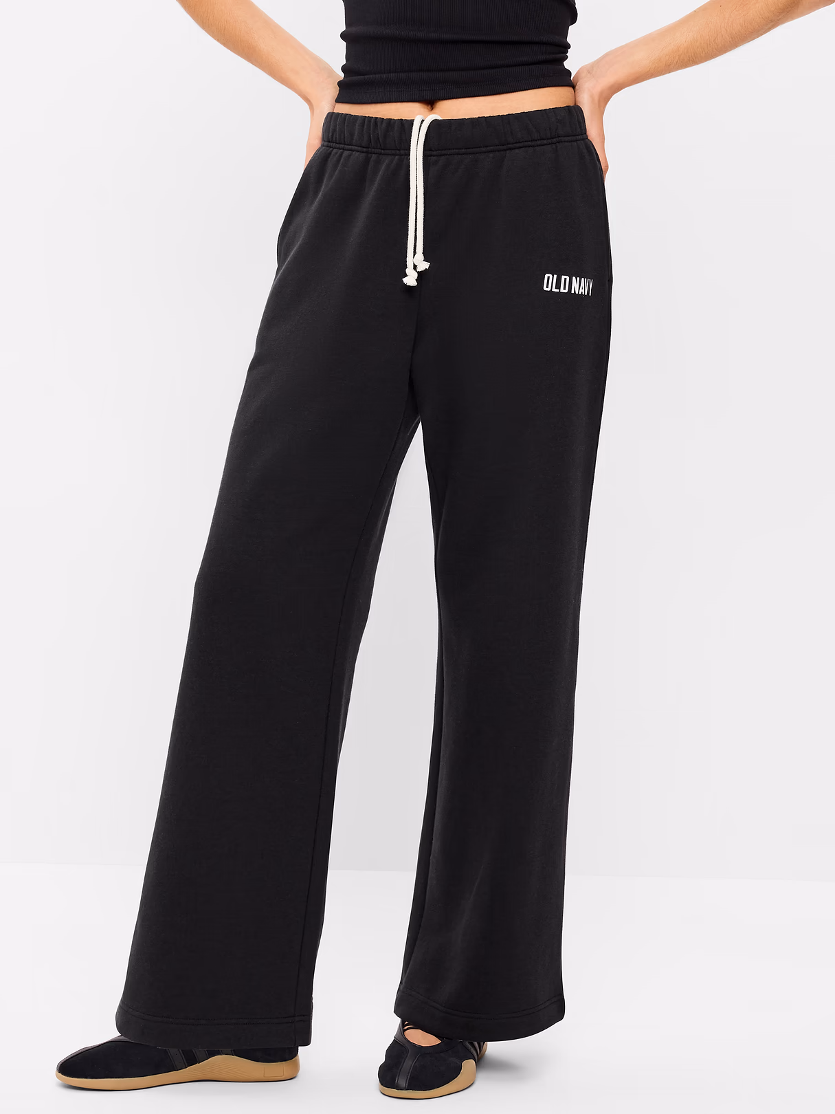 High-Waisted Fleece Wide-Leg Sweatpants - Black Jack