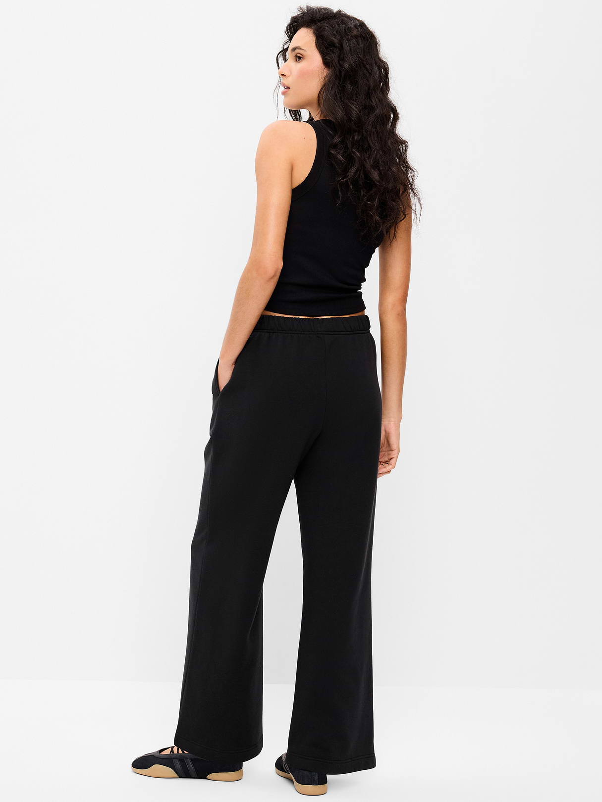 High-Waisted Fleece Wide-Leg Sweatpants - Black Jack