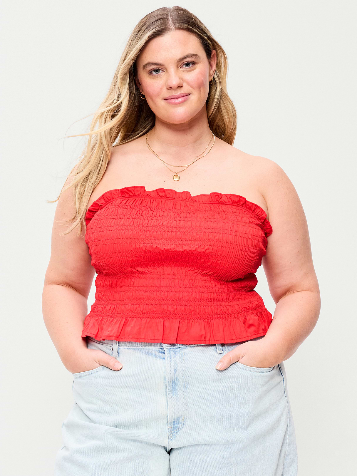 Smocked Bodice Tube Top - Scotty Red