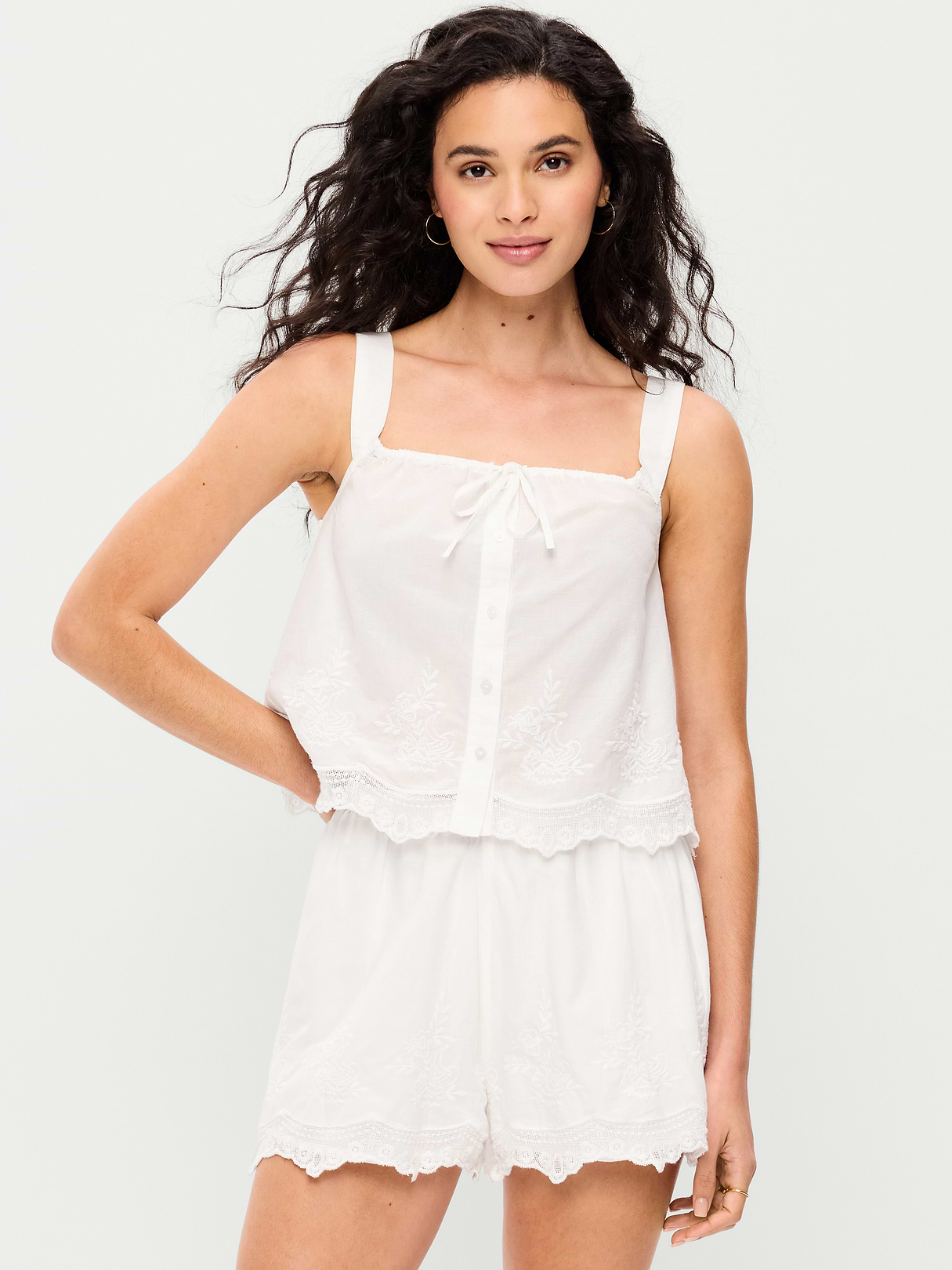 Tie-Front Cami Tank Top - White Lilies