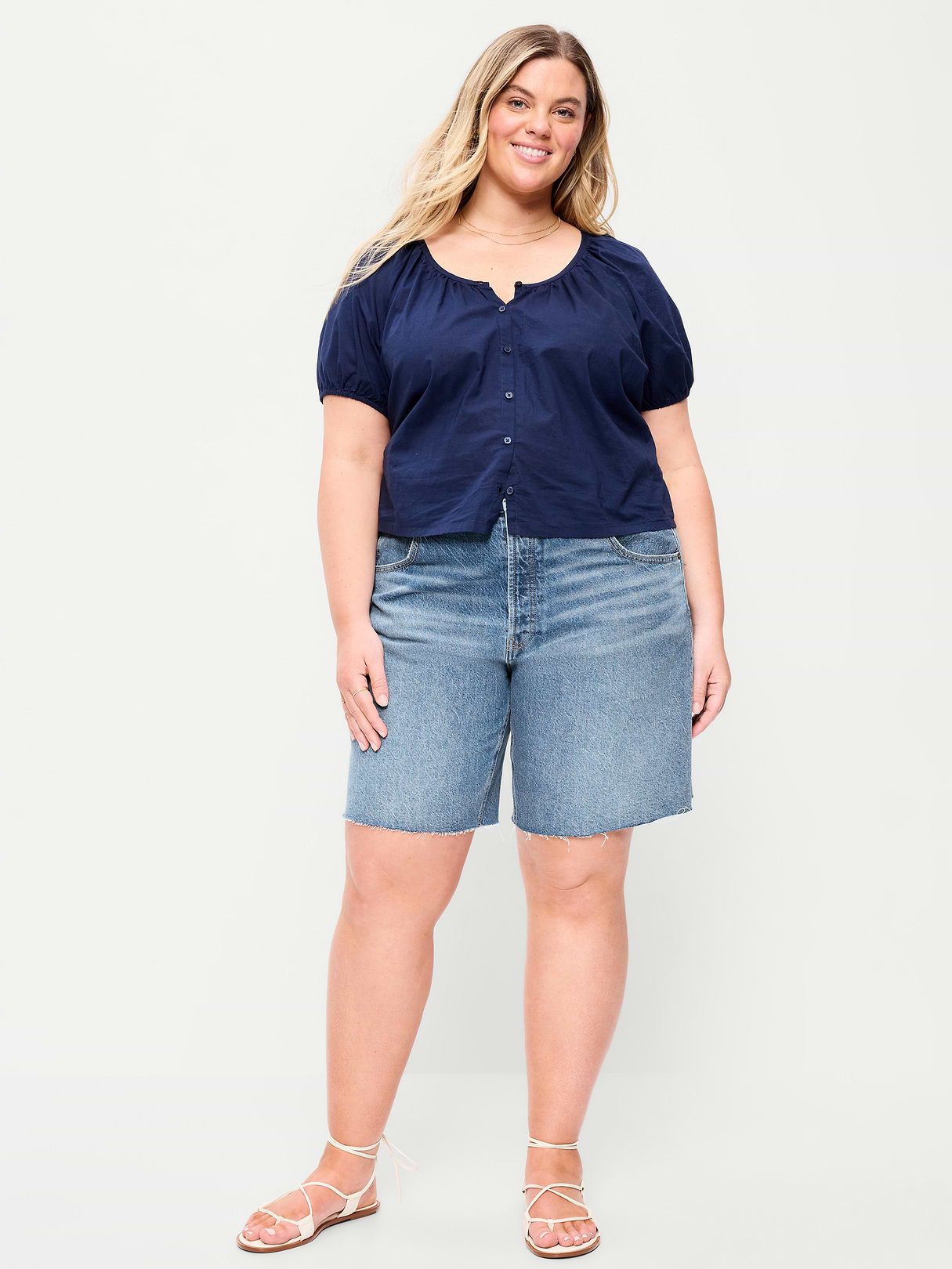Mid-Rise Baggy Jean Cut-Off Shorts -- 9-inch inseam - Vivien