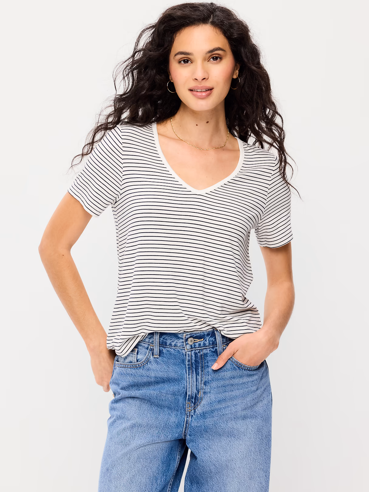 Luxe Slub-Knit T-Shirt - Small Navy Stripe