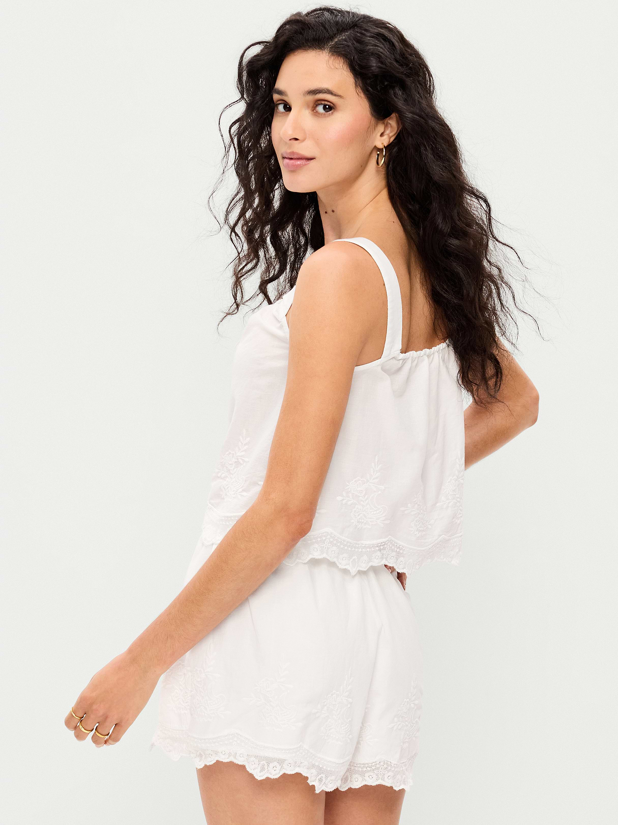 Tie-Front Cami Tank Top - White Lilies